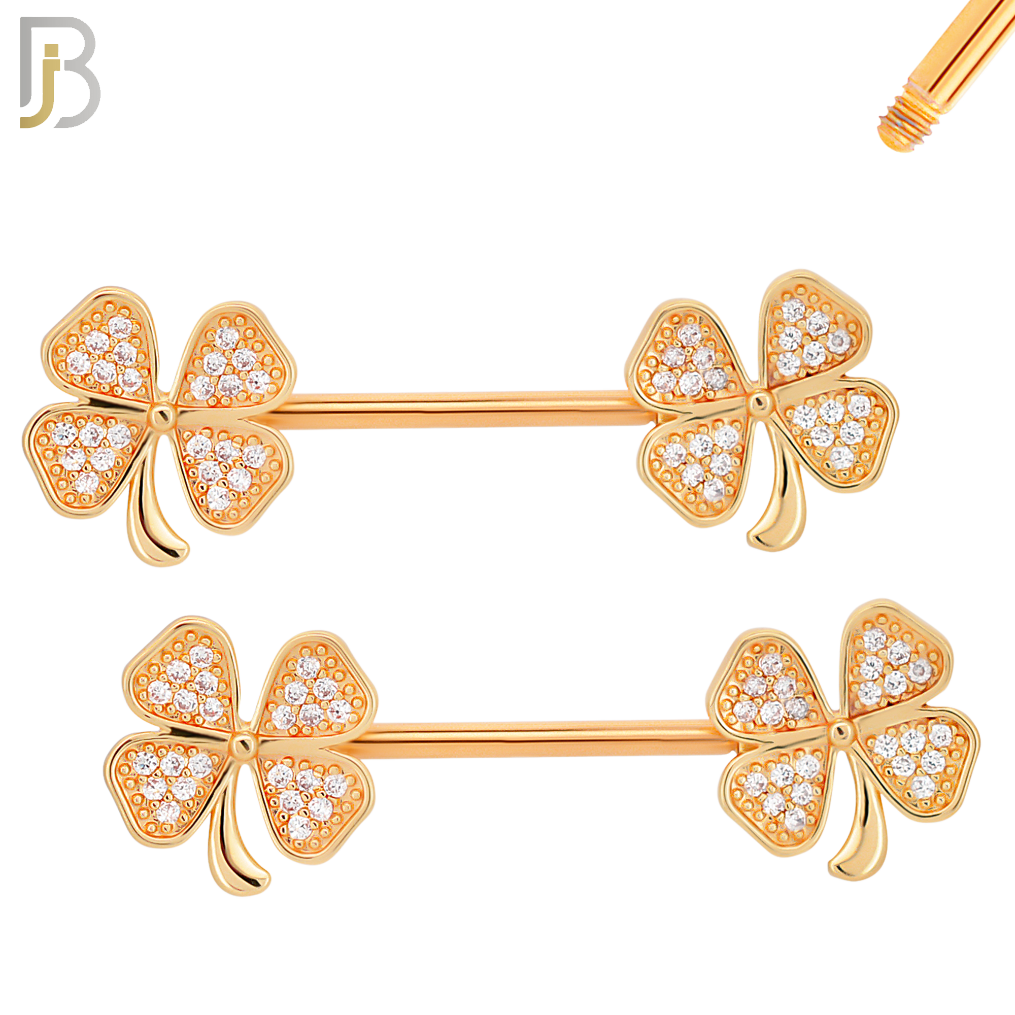 NP30 - 316L Surgical Steel Screw Flower Design with Zircon Nipple Ring Piercing  Pair image 2