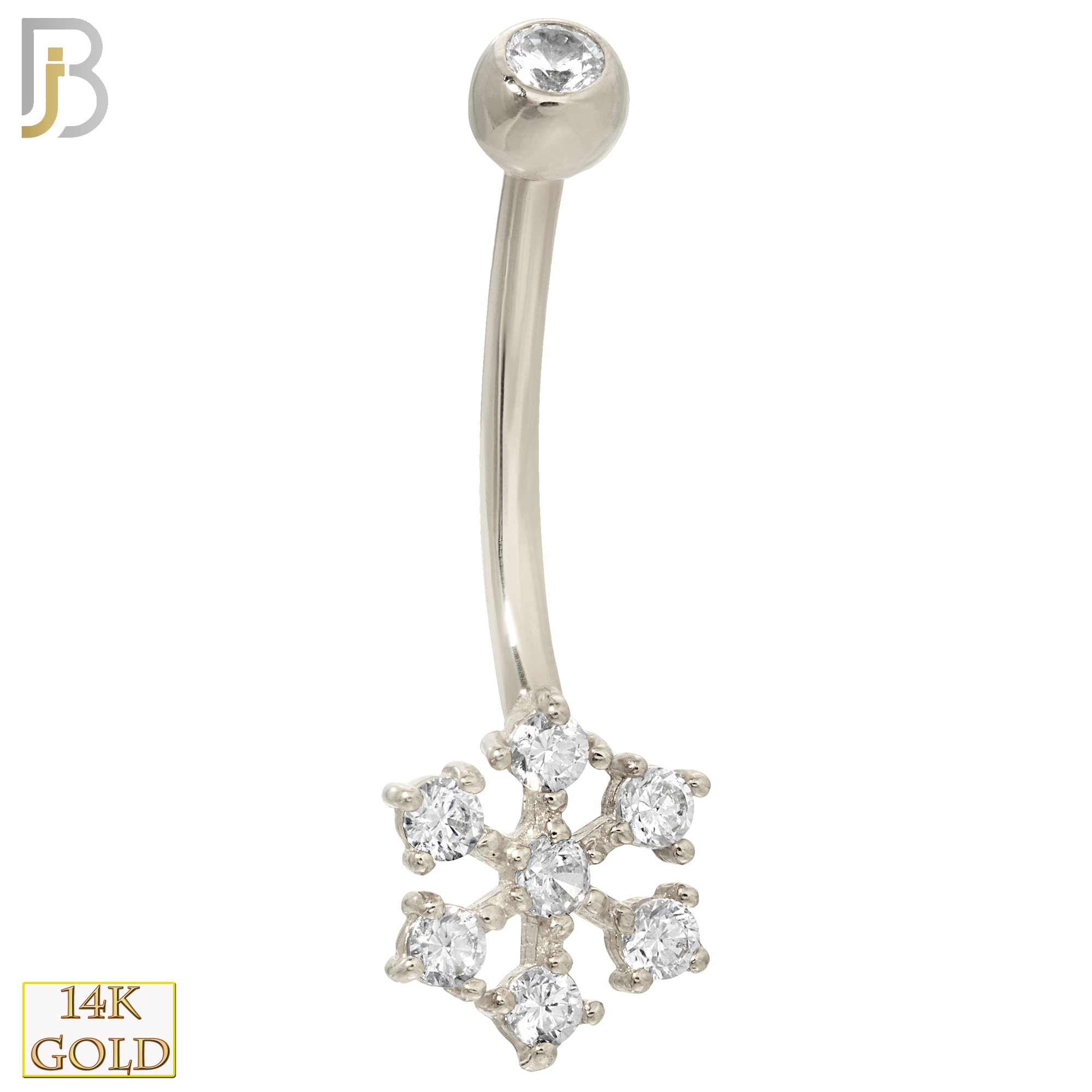 14-NB21 - 14k Solid Gold Banana Belly Ring with 9mm Snow Design image 1