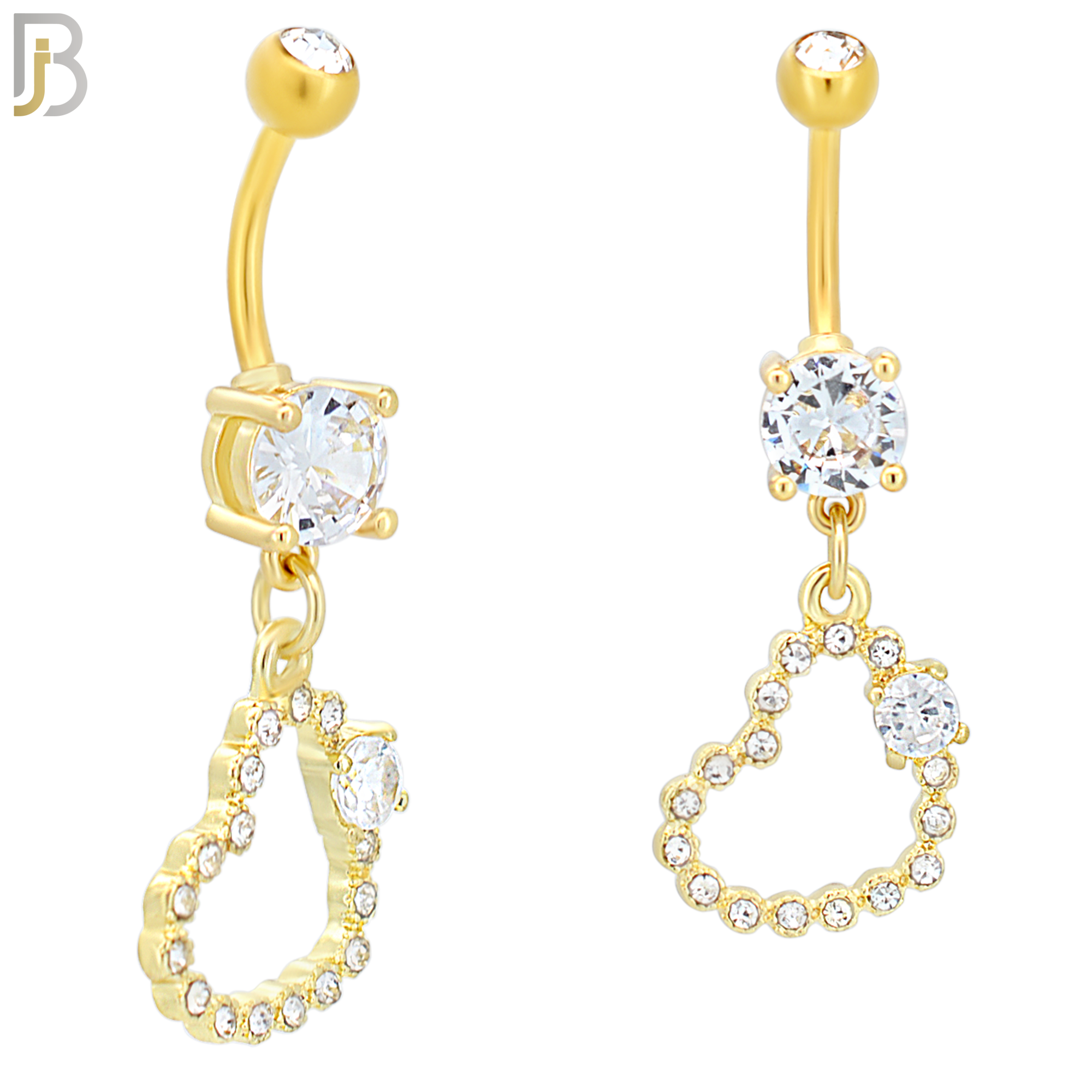 N038 - 316L Stainless Steel Dangling Hollow Heart Bezel with Single Prong  Zircon Design Belly Ring with 4mm Screw Ball image 2