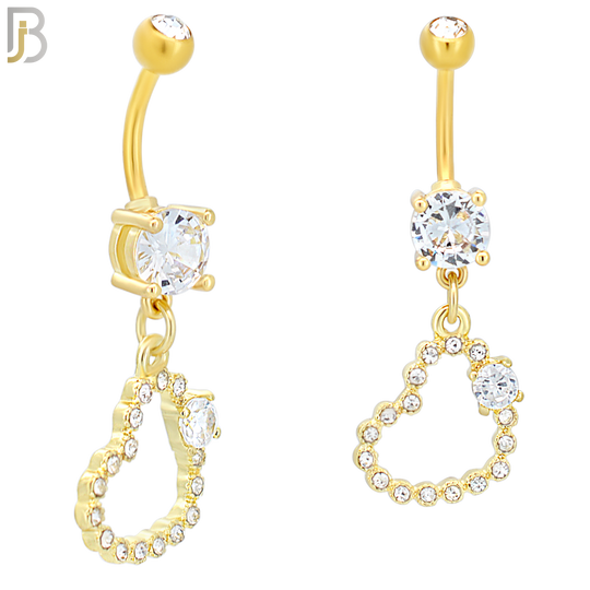 N038 - 316L Stainless Steel Dangling Hollow Heart Bezel with Single Prong  Zircon Design Belly Ring with 4mm Screw Ball image 2