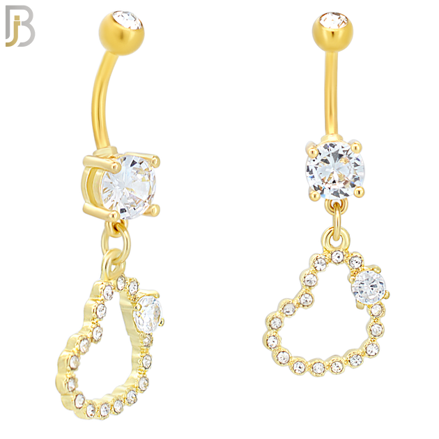 N038 - 316L Stainless Steel Dangling Hollow Heart Bezel with Single Prong  Zircon Design Belly Ring with 4mm Screw Ball image 2