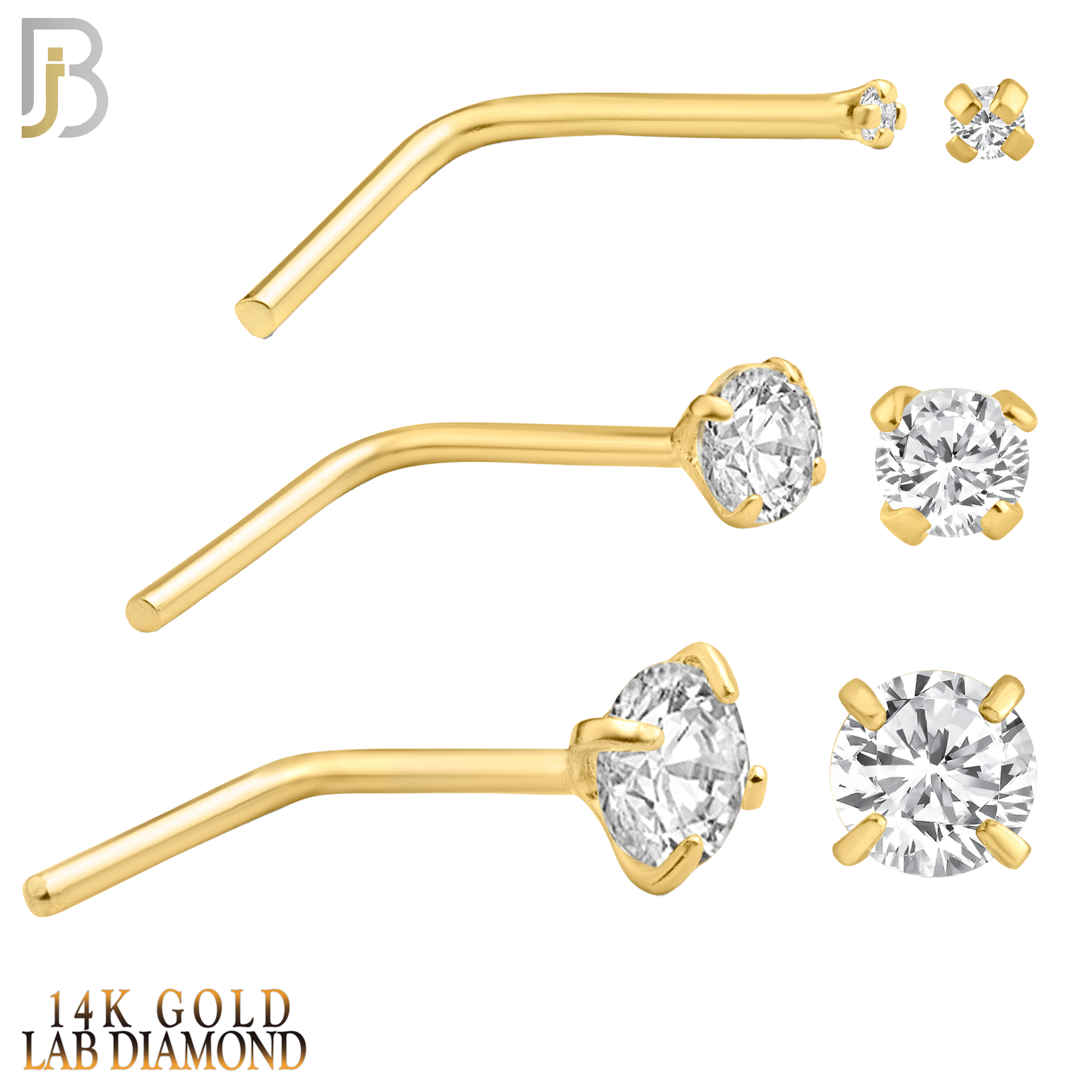 14-NR10L - 14k Solid Yellow Gold Prong Setting  Round Lab Diamond L-Shape image 0