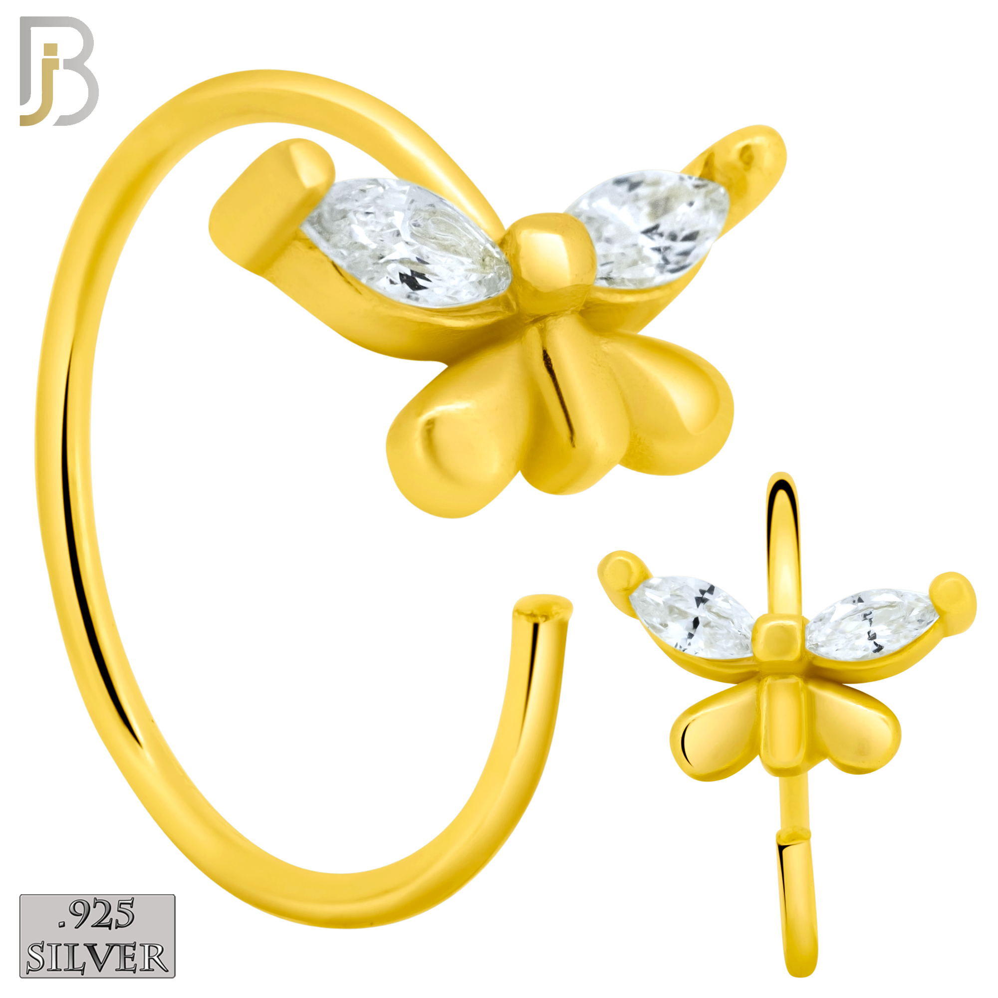 925-CT101-  925 Sterling Silver Butterfly Design with Zircon Nose Hoops (Pack of 6) image 2
