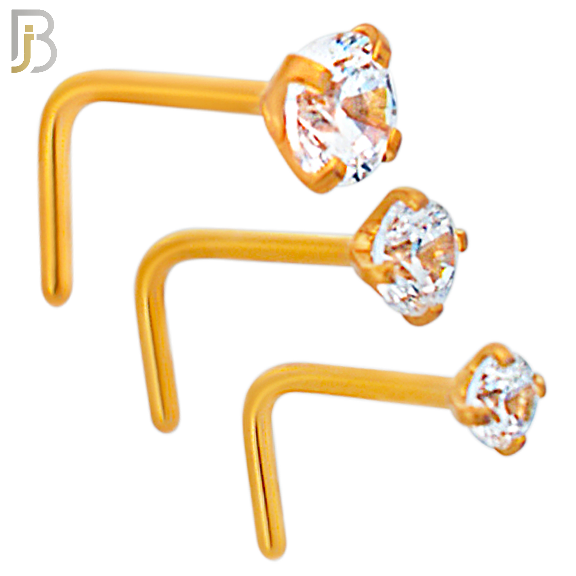 NR10R - 316L Surgical Steel Rose Gold Plated Nose L-Shape Prong Set Zircon Round Nose Ring (PACK OF 6) image 0