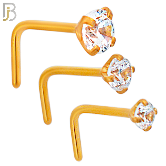 NR10R - 316L Surgical Steel Rose Gold Plated Nose L-Shape Prong Set Zircon Round Nose Ring (PACK OF 6) image 0