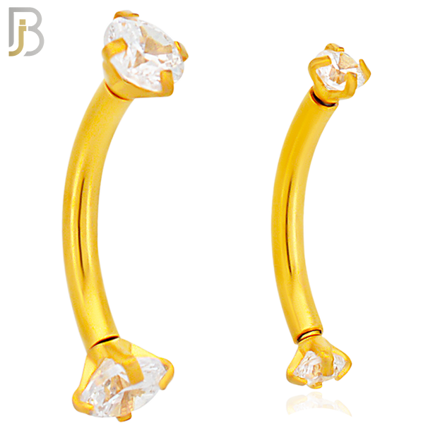 EC04GC - 316L Surgical Steel Gold Plated Curved Prong Setting Zircon Internally Threaded (PACK OF 6) image 0