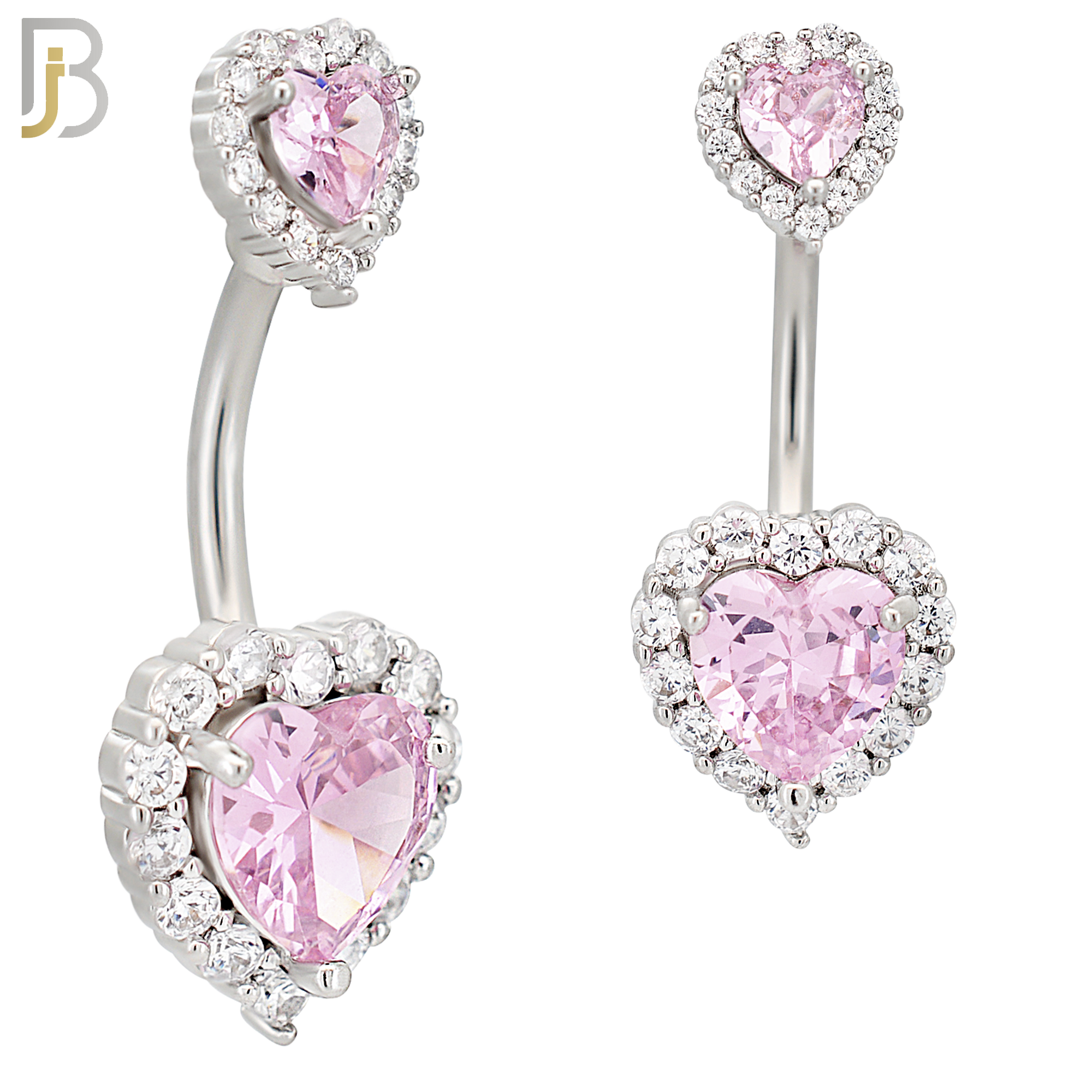 NB100 - 316L Surgical Steel Double Pink Heart in Halo Banana Belly Ring image 0