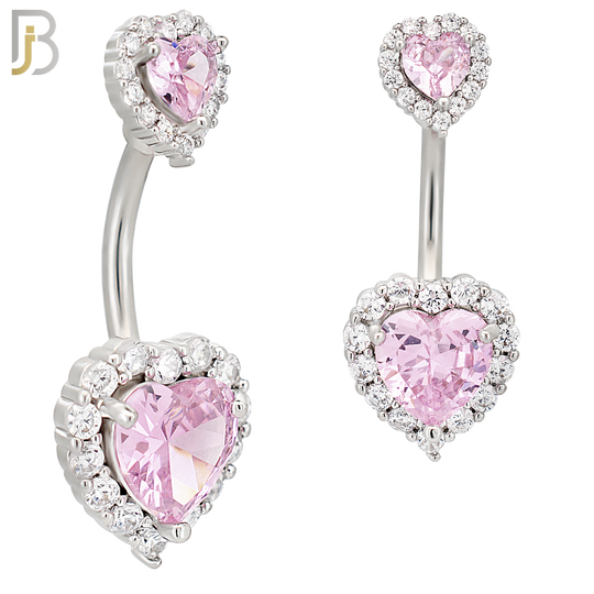 NB100 - 316L Surgical Steel Double Pink Heart in Halo Banana Belly Ring image 0