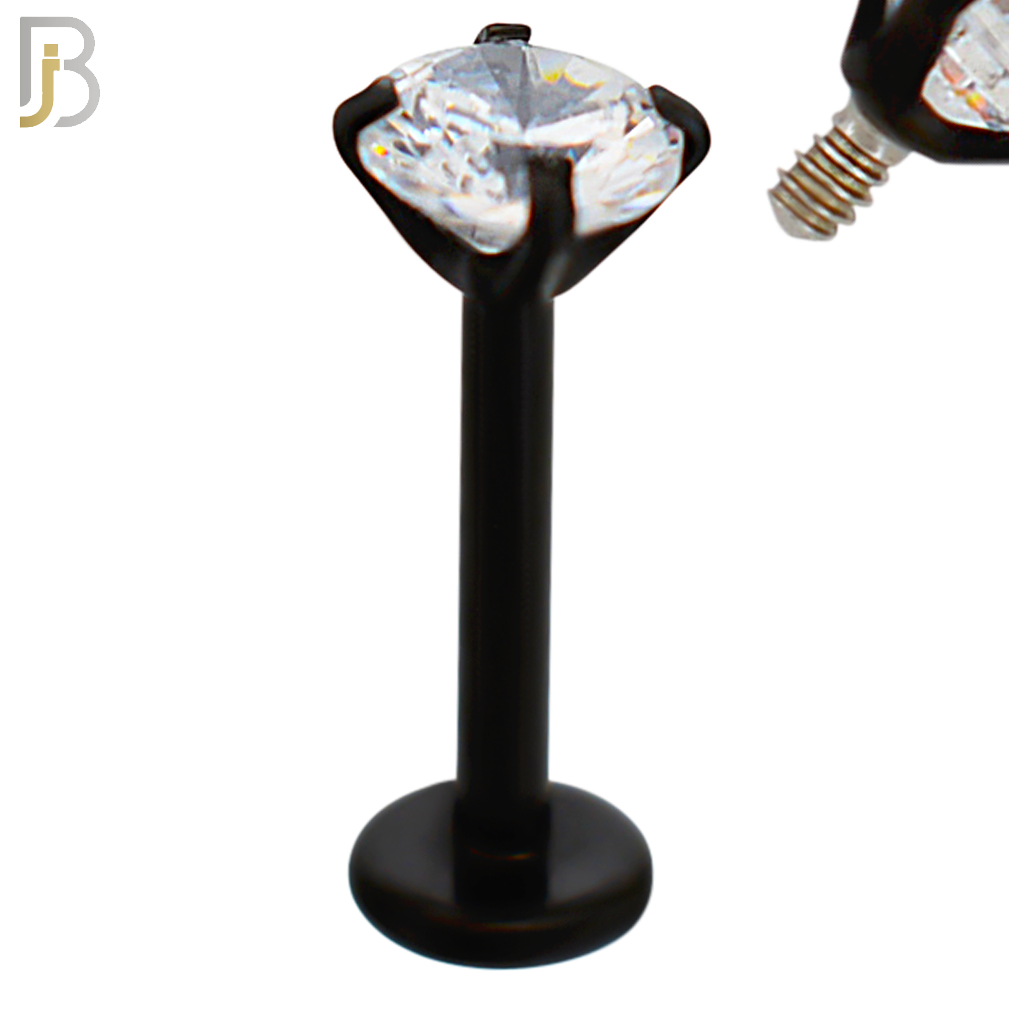 LB14KC16 - 16g Thickness 316L Surgical Steel Black Plated Bar Prong Setting  Zircon Internally Threaded Labret (PACK OF 6) image 5