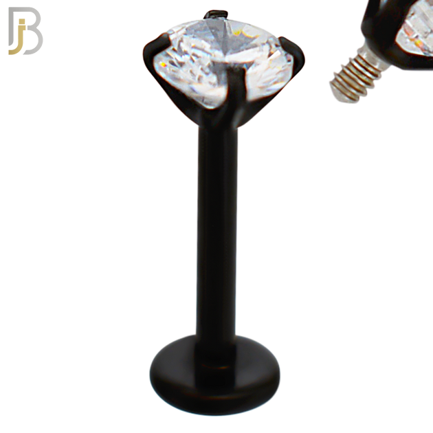 LB14KC16 - 16g Thickness 316L Surgical Steel Black Plated Bar Prong Setting  Zircon Internally Threaded Labret (PACK OF 6) image 5