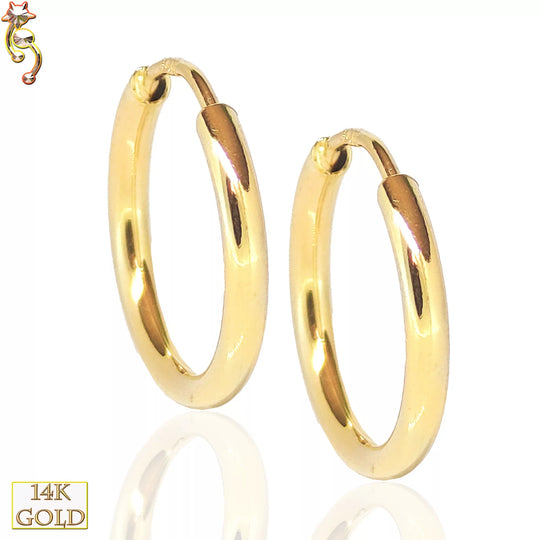 14-ES30 - 14k Solid Gold Plain Hoops Earring Wearable Thickness image 0