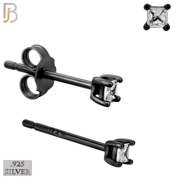 925-ES72-KC - .925 Sterling Silver Black Plated Earring Stud Casting Square Princess Cut Prong Setting Clear Zircon image 1