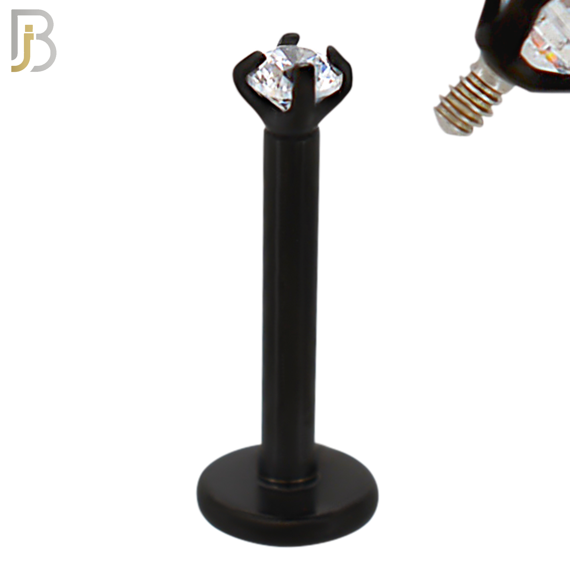 LB14KC16 - 16g Thickness 316L Surgical Steel Black Plated Bar Prong Setting  Zircon Internally Threaded Labret (PACK OF 6) image 1