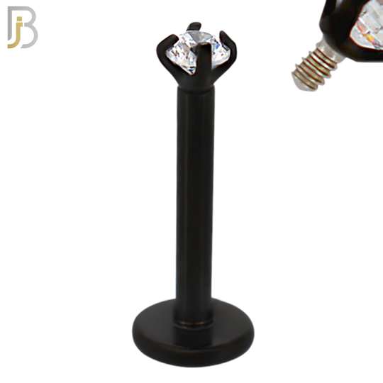 LB14KC16 - 16g Thickness 316L Surgical Steel Black Plated Bar Prong Setting  Zircon Internally Threaded Labret (PACK OF 6) image 1