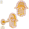 14-LB79 - 14k Yellow Gold Hamsa Labret with Multi CZ - Yellow Gold image