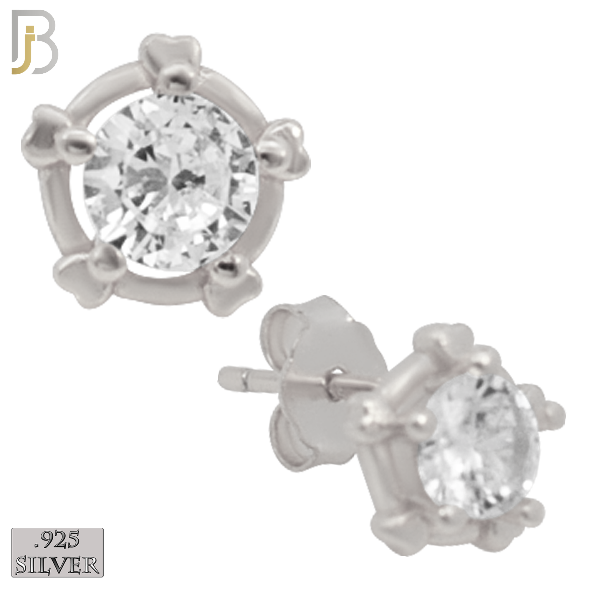 925-ES31 - .925 Sterling Silver Round Wheel Prong with Zircon Earrings Stud image 1