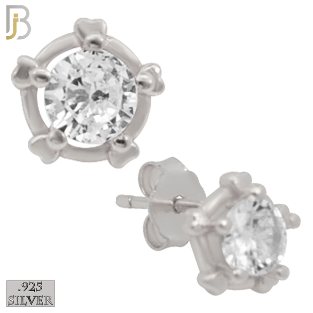 925-ES31 - .925 Sterling Silver Round Wheel Prong with Zircon Earrings Stud image 1