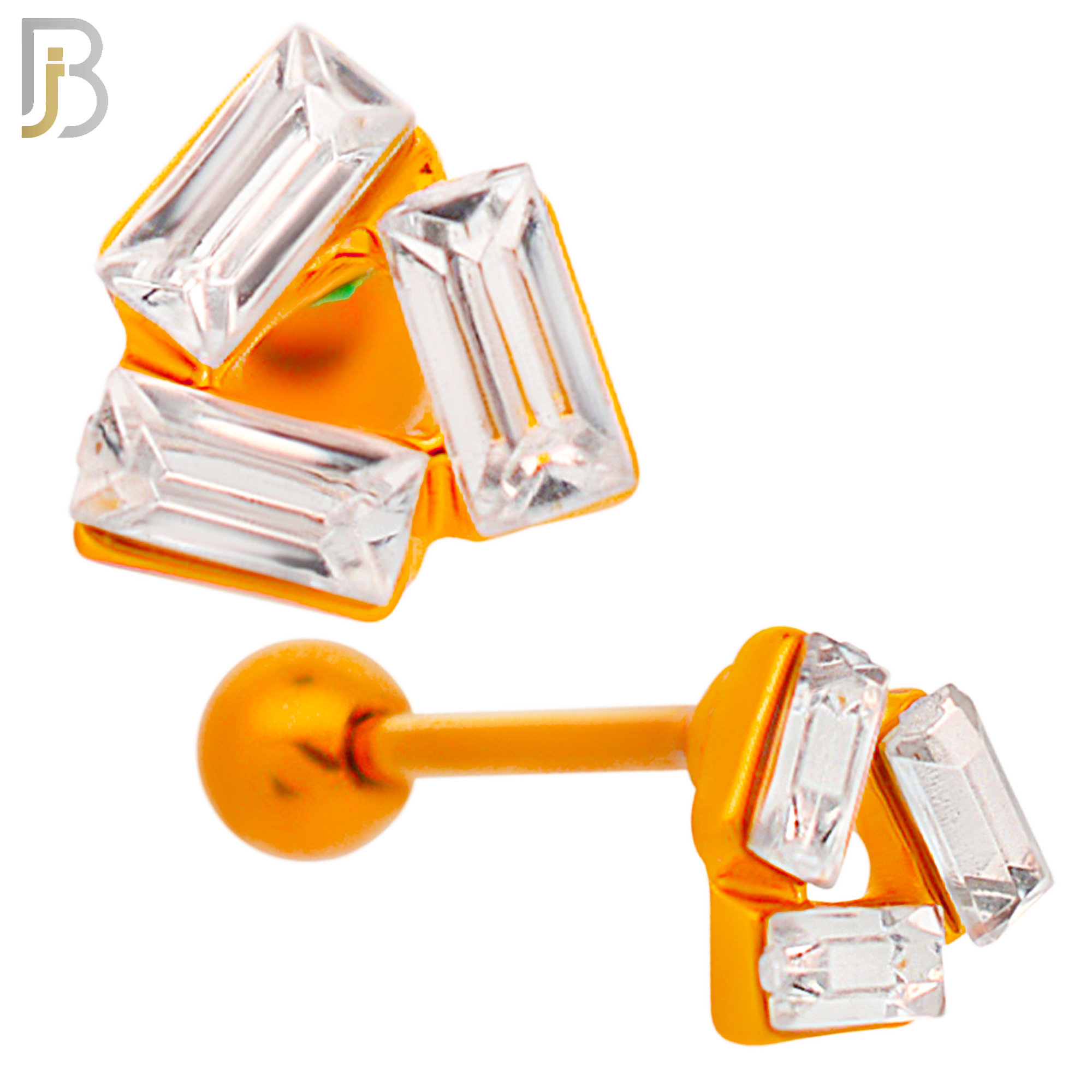 TB72 - 316L Stainless Steel Three Baguette CZ  in Triangle Tragus/Cartilage Barbell (PACK OF 6) image 3