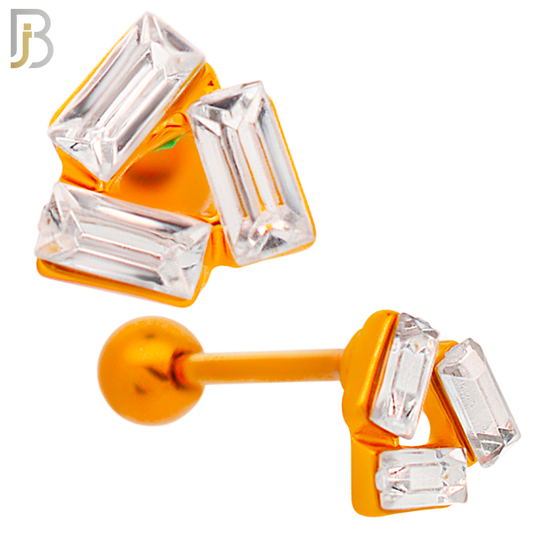 TB72 - 316L Stainless Steel Three Baguette CZ  in Triangle Tragus/Cartilage Barbell (PACK OF 6) image 3