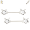 NP28 - 316L Surgical Steel Screw Cat Design with Zircon Nipple Ring Piercing  Pair image 1