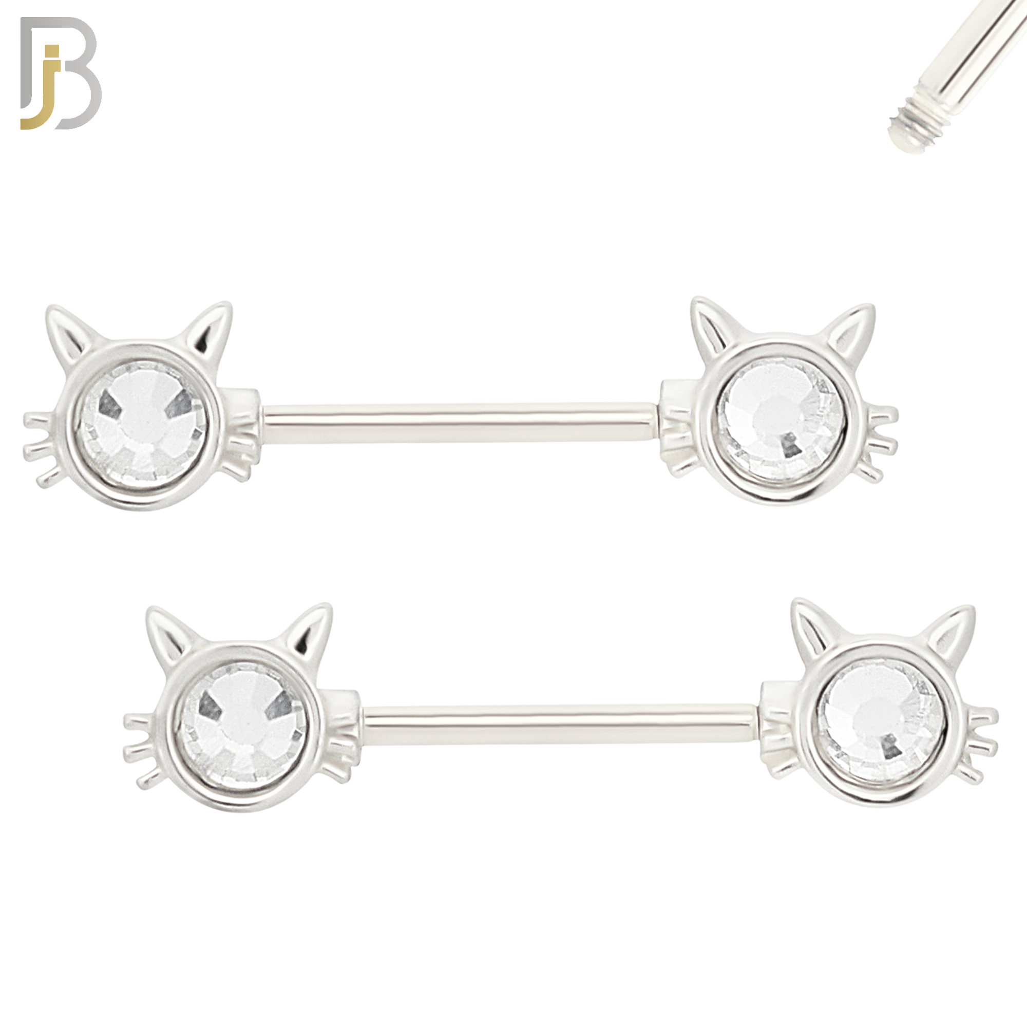NP28 - 316L Surgical Steel Screw Cat Design with Zircon Nipple Ring Piercing  Pair image 1