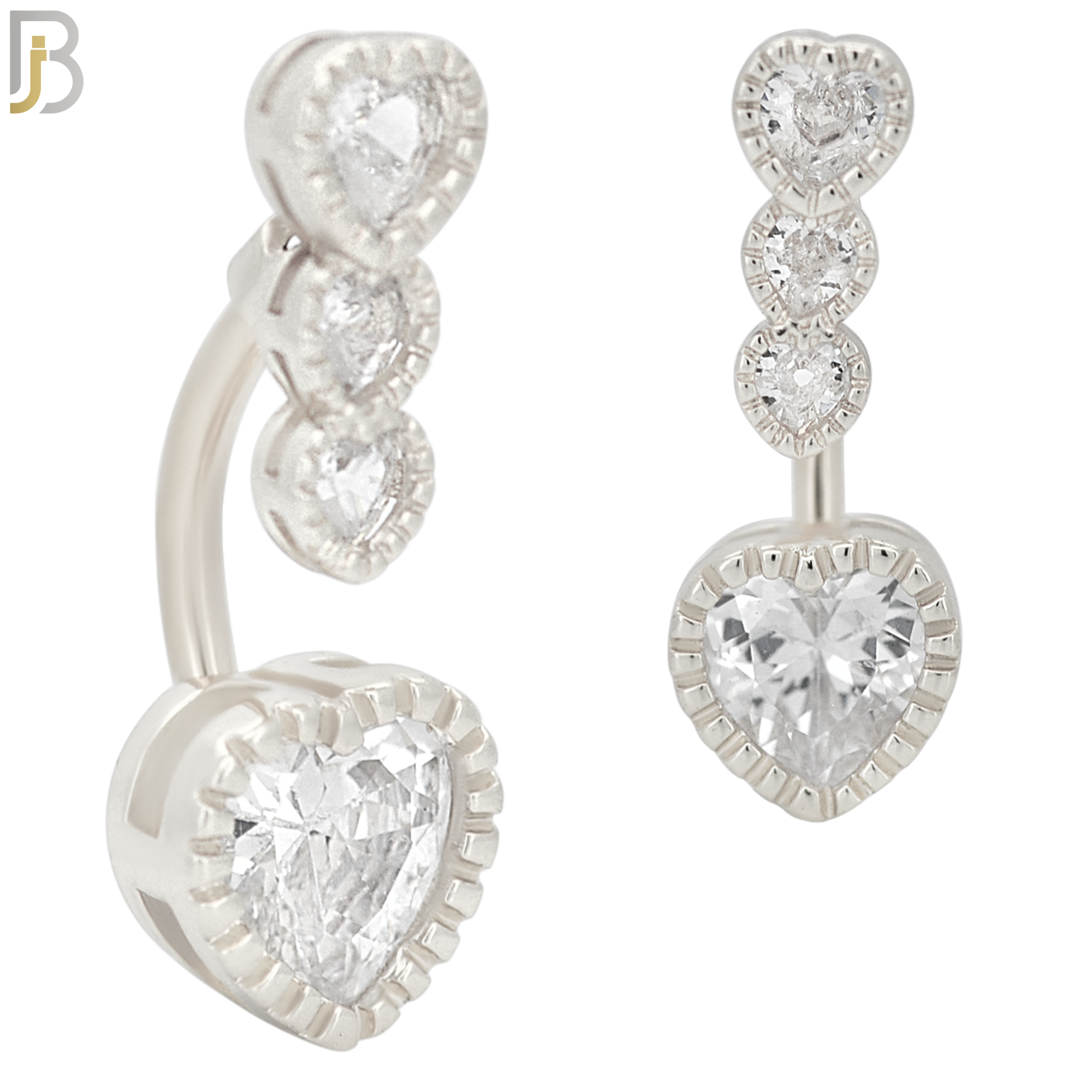 NB57 - 316L Stainless Steel Heart Shaped Clear Zircon Banana Belly Ring image 1