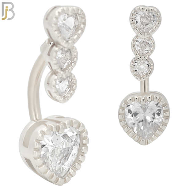 NB57 - 316L Stainless Steel Heart Shaped Clear Zircon Banana Belly Ring image 1