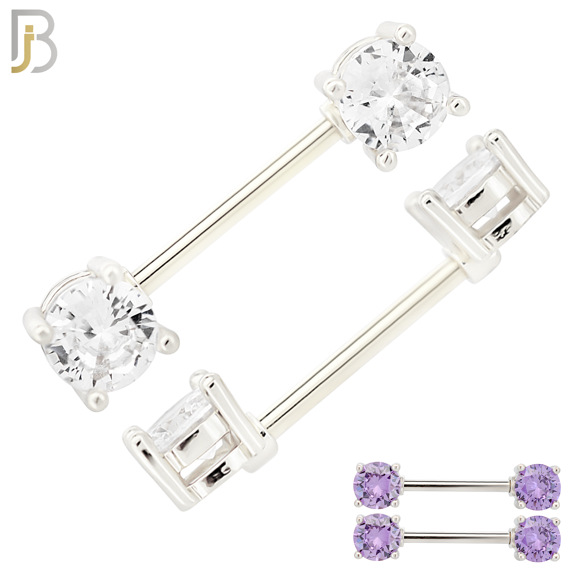 NP02S - 316L Surgical Steel Screw Prong Round Zircon Nipple Ring Piercing image 0