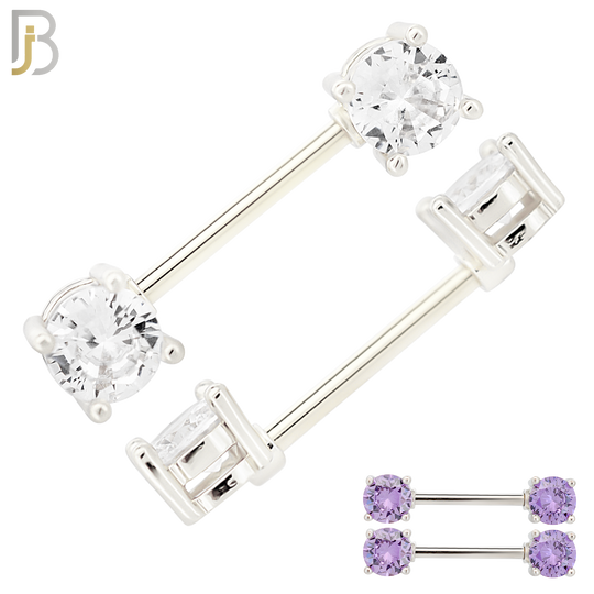NP02S - 316L Surgical Steel Screw Prong Round Zircon Nipple Ring Piercing image 0