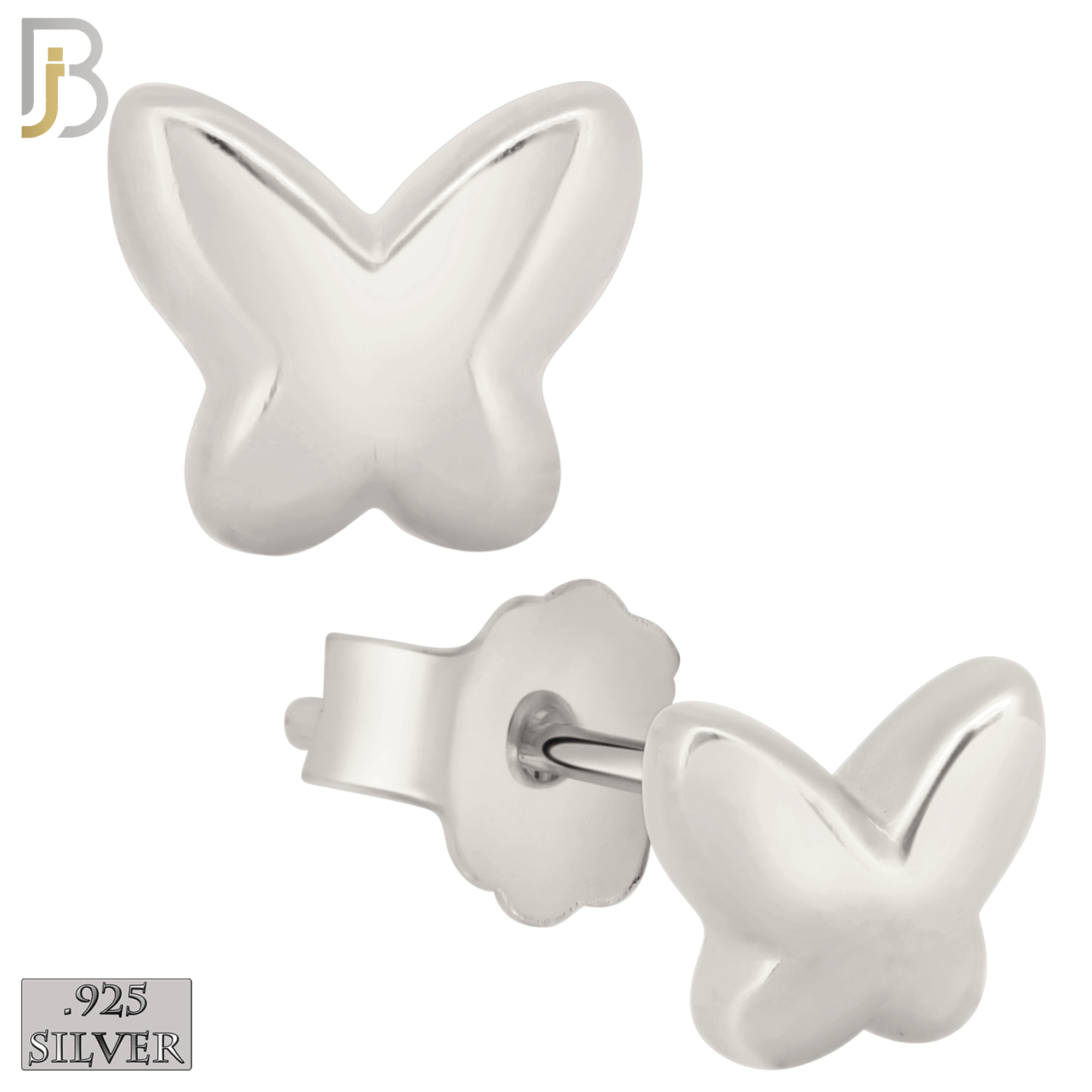 925-ES432 - Push Back - .925 Sterling Silver Plain Butterfly Earrings Stud image 0