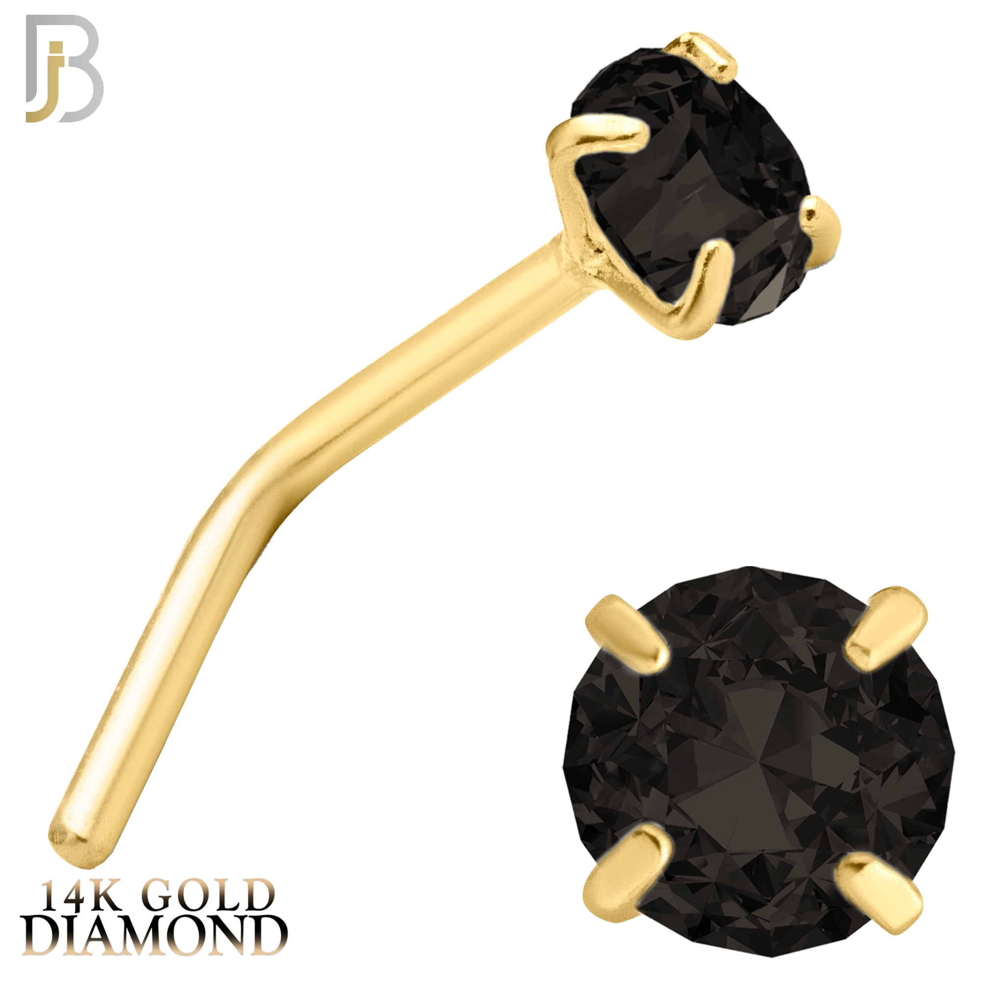 14-NR10DYK-20 - 14k Yellow Gold L-Shaped Nose Ring with Black Natural Diamond in Prong Setting - 3mm image