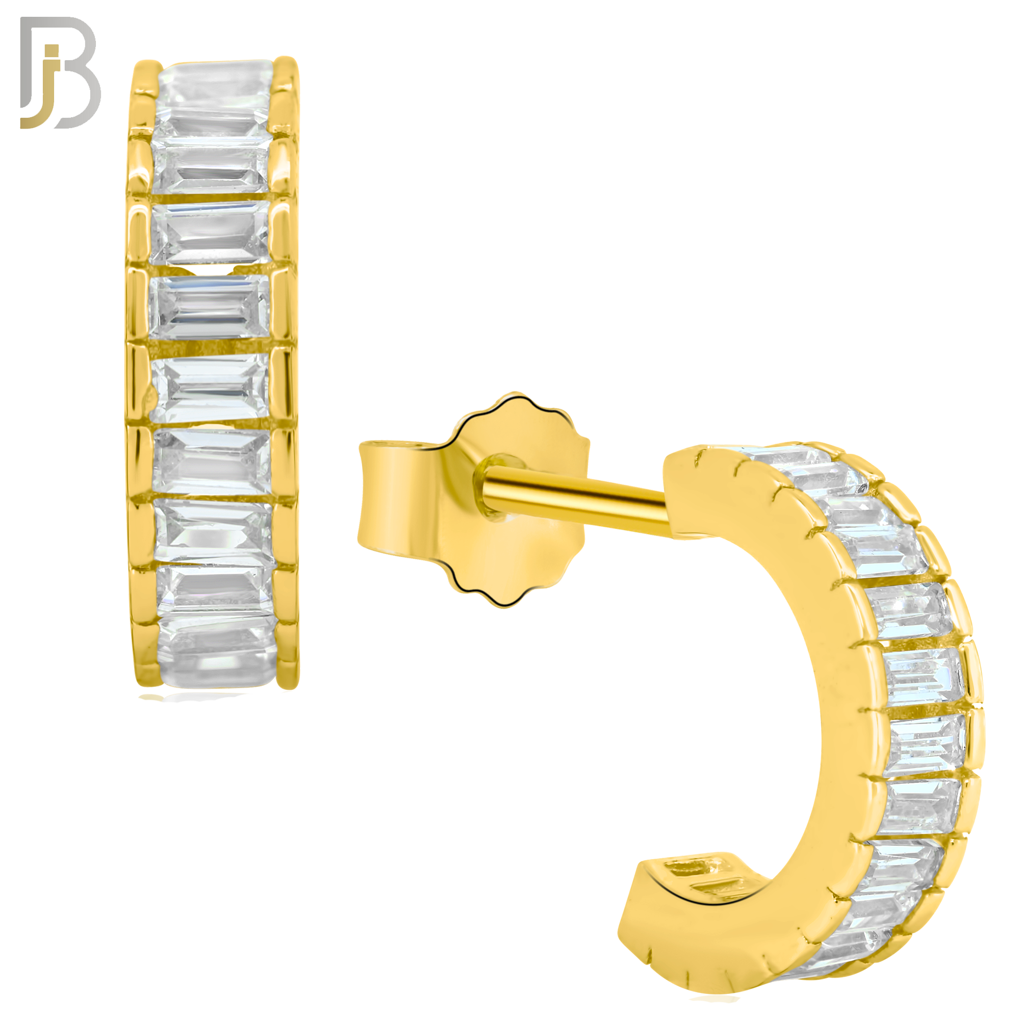 925-ES248 - .925 Sterling Silver Half Hoop Stud Earrings with Baguette Zircon image 2