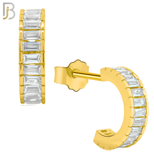 925-ES248 - .925 Sterling Silver Half Hoop Stud Earrings with Baguette Zircon image 2