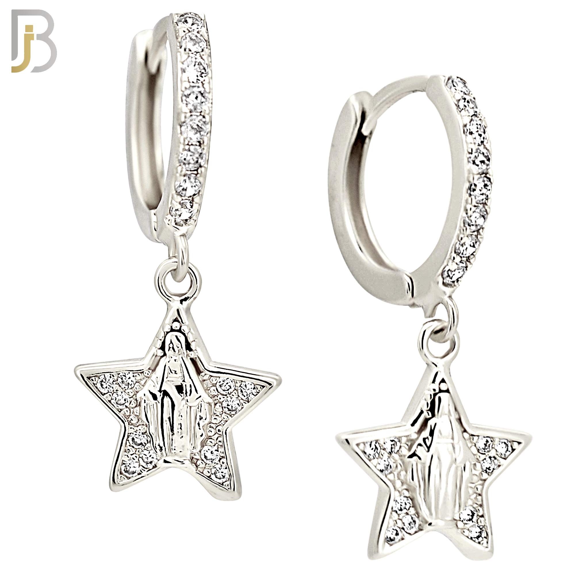 ES507 - 316L Stainless Steel Dangling Star Virgin Mary Huggies Earrings image 1