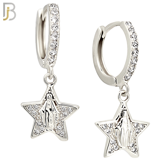 ES507 - 316L Stainless Steel Dangling Star Virgin Mary Huggies Earrings image 1