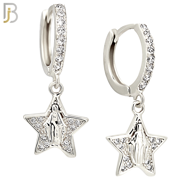 ES507 - 316L Stainless Steel Dangling Star Virgin Mary Huggies Earrings image 1