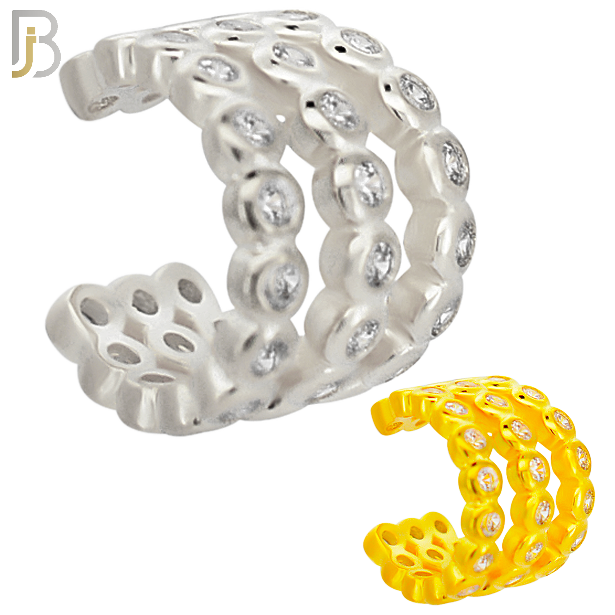 FES013 - Three Hoop Bezel Set Zircon Ear Cuff In Brass ( Sold Per Piece) image 0