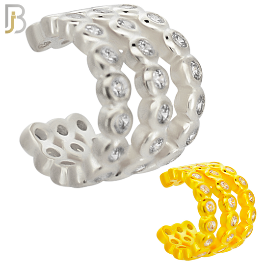 FES013 - Three Hoop Bezel Set Zircon Ear Cuff In Brass ( Sold Per Piece) image 0