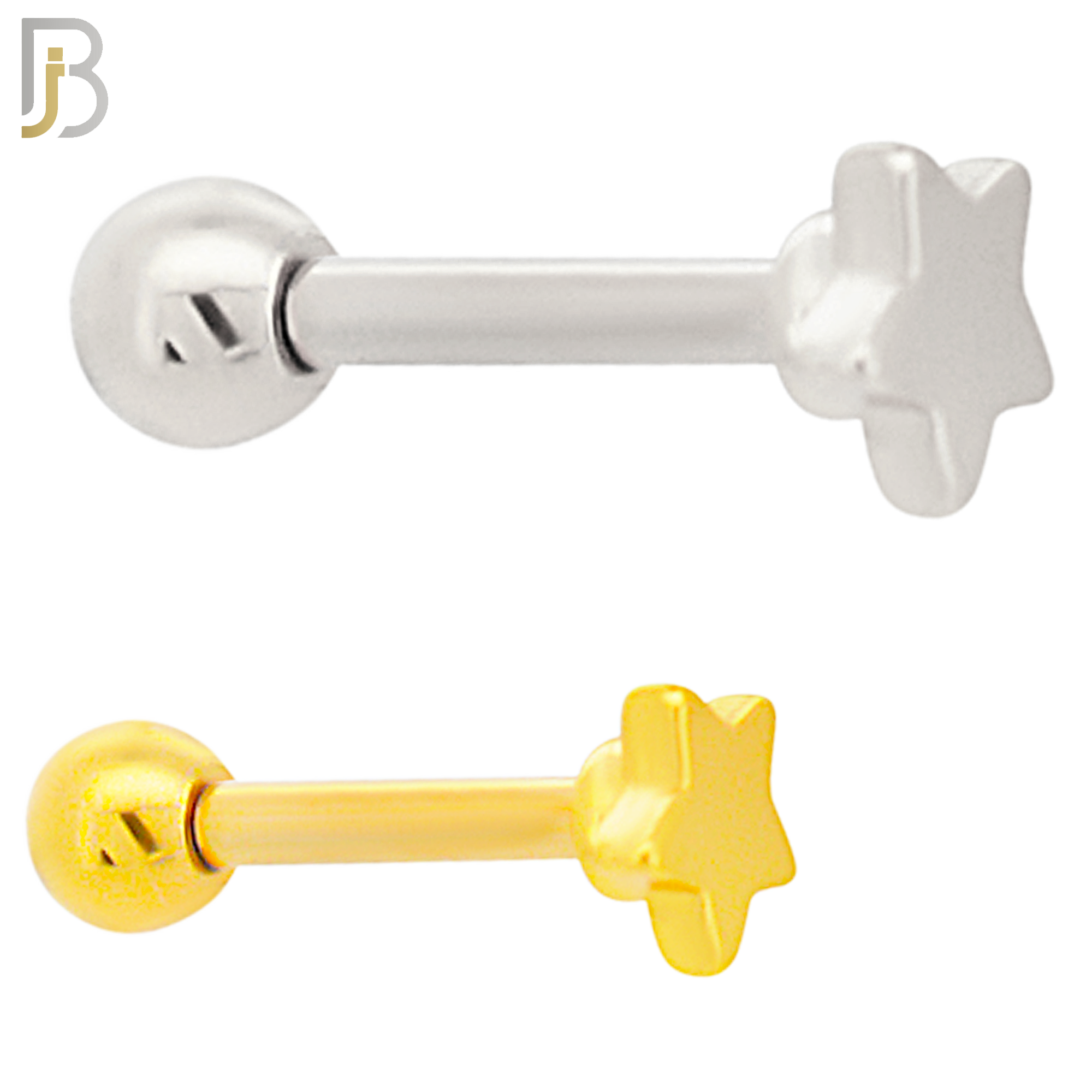 TB48 - 316L Stainless Steel and Brass Plain Star Design Tragus Barbell Cartilage Piercing Externally Threaded (PACK OF 6) image 0