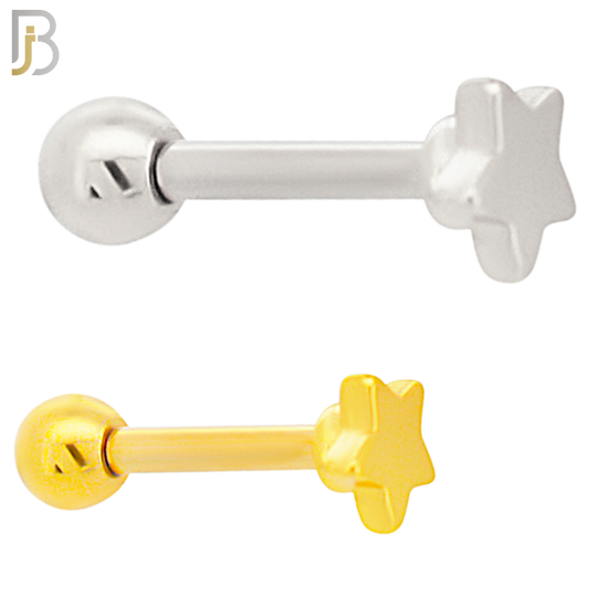 TB48 - 316L Stainless Steel and Brass Plain Star Design Tragus Barbell Cartilage Piercing Externally Threaded (PACK OF 6) image 0