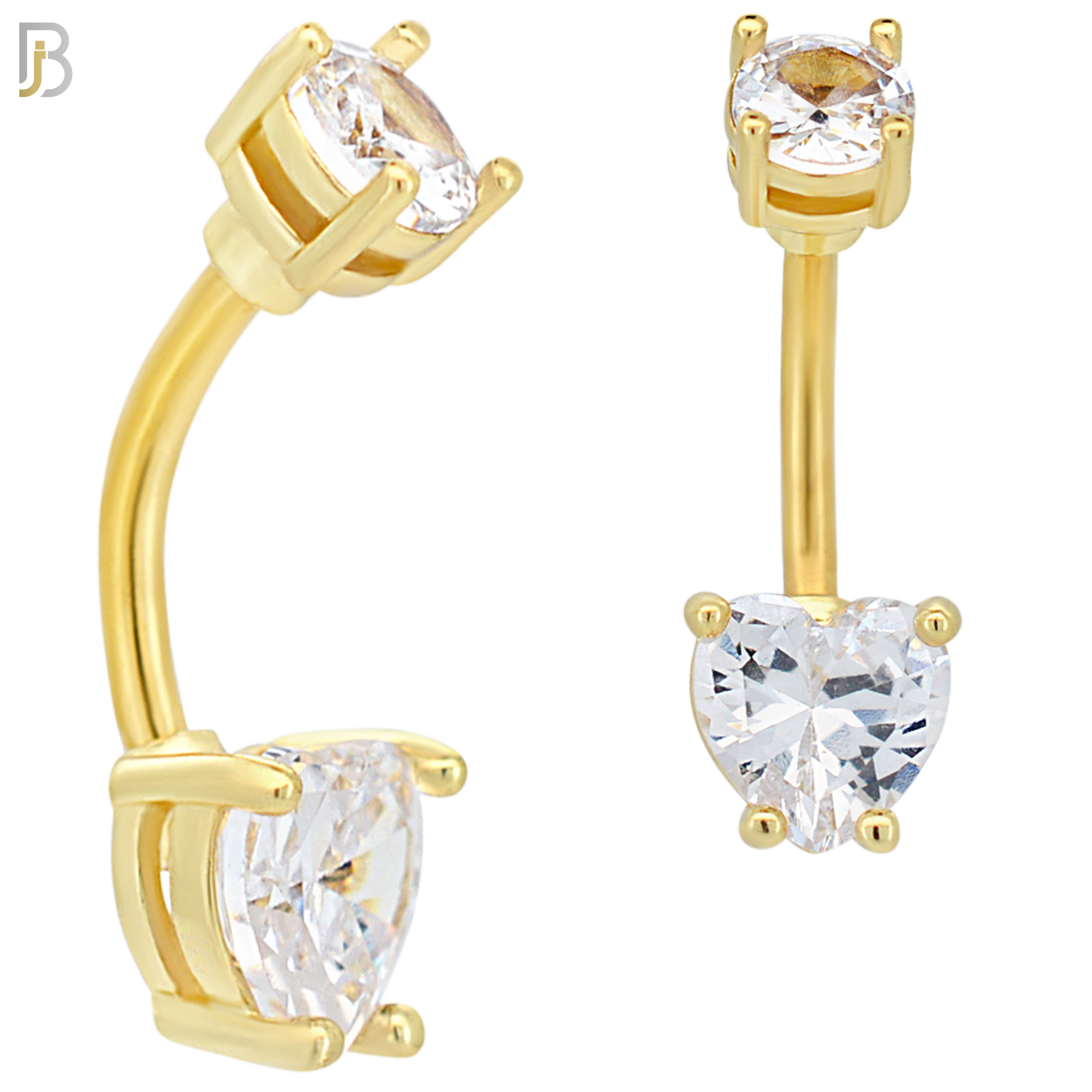 NB06G - 316L Stainless Steel Gold Plated Heart Prong Setting Zircon  Banana Belly Navel Ring (PACK OF 6) image 1