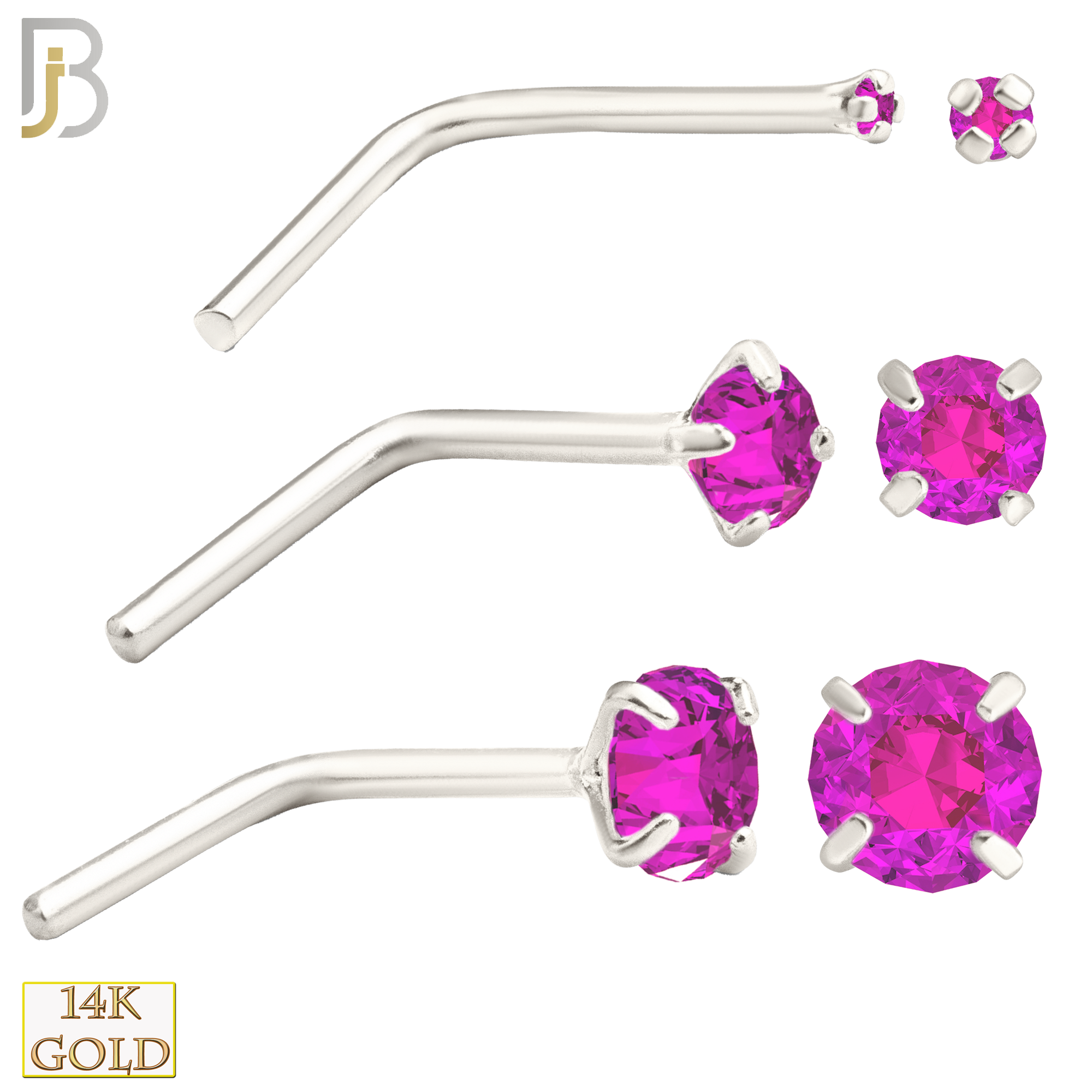 14-NR10CWP - 20g 14k White Gold L-Shaped with Pink Colored CZ image 0