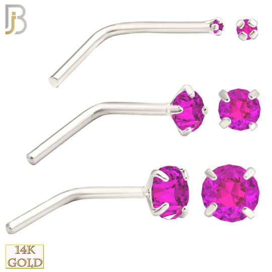 14-NR10CWP - 20g 14k White Gold L-Shaped with Pink Colored CZ image 0