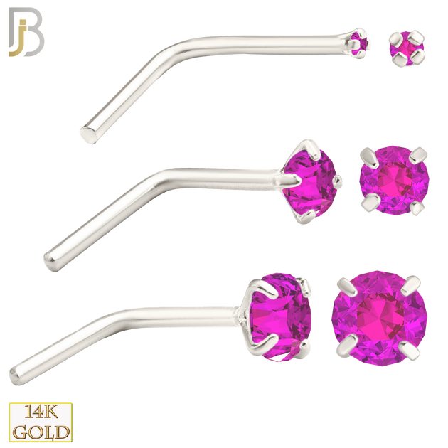 14-NR10CWP - 20g 14k White Gold L-Shaped with Pink Colored CZ image 0