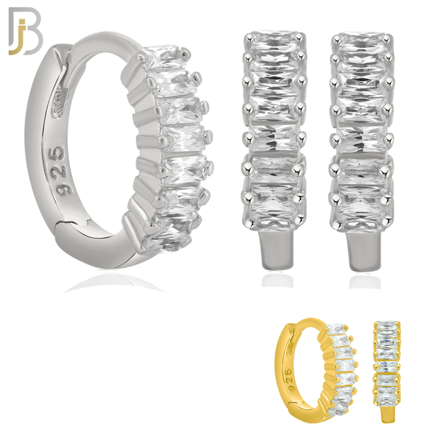 925-ES191 - .925 Sterling Silver Huggies Earrings with Baguette Zircon image 0