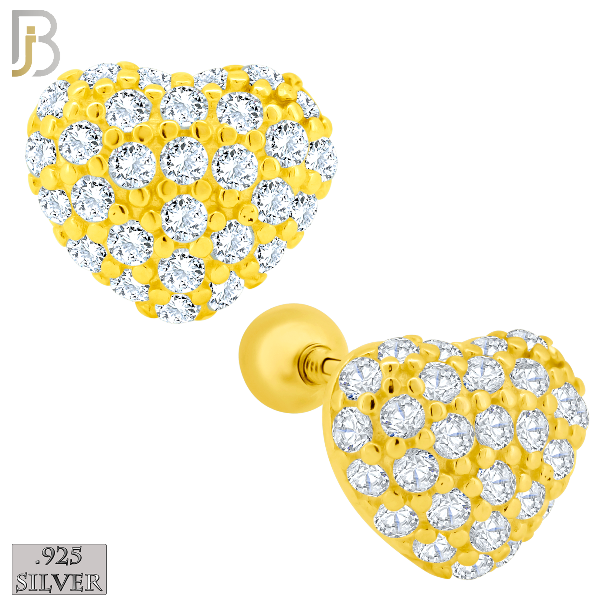 925-ES210 - Screw Ball Back - .925 Sterling Silver Heart Stud Earring with Clear Zircon Design image 2