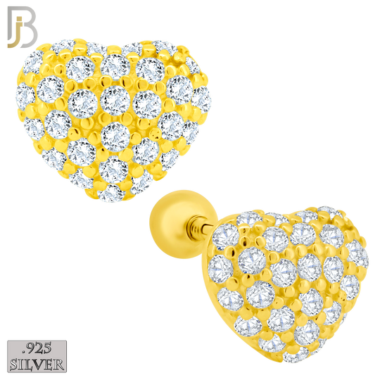 925-ES210 - Screw Ball Back - .925 Sterling Silver Heart Stud Earring with Clear Zircon Design image 2