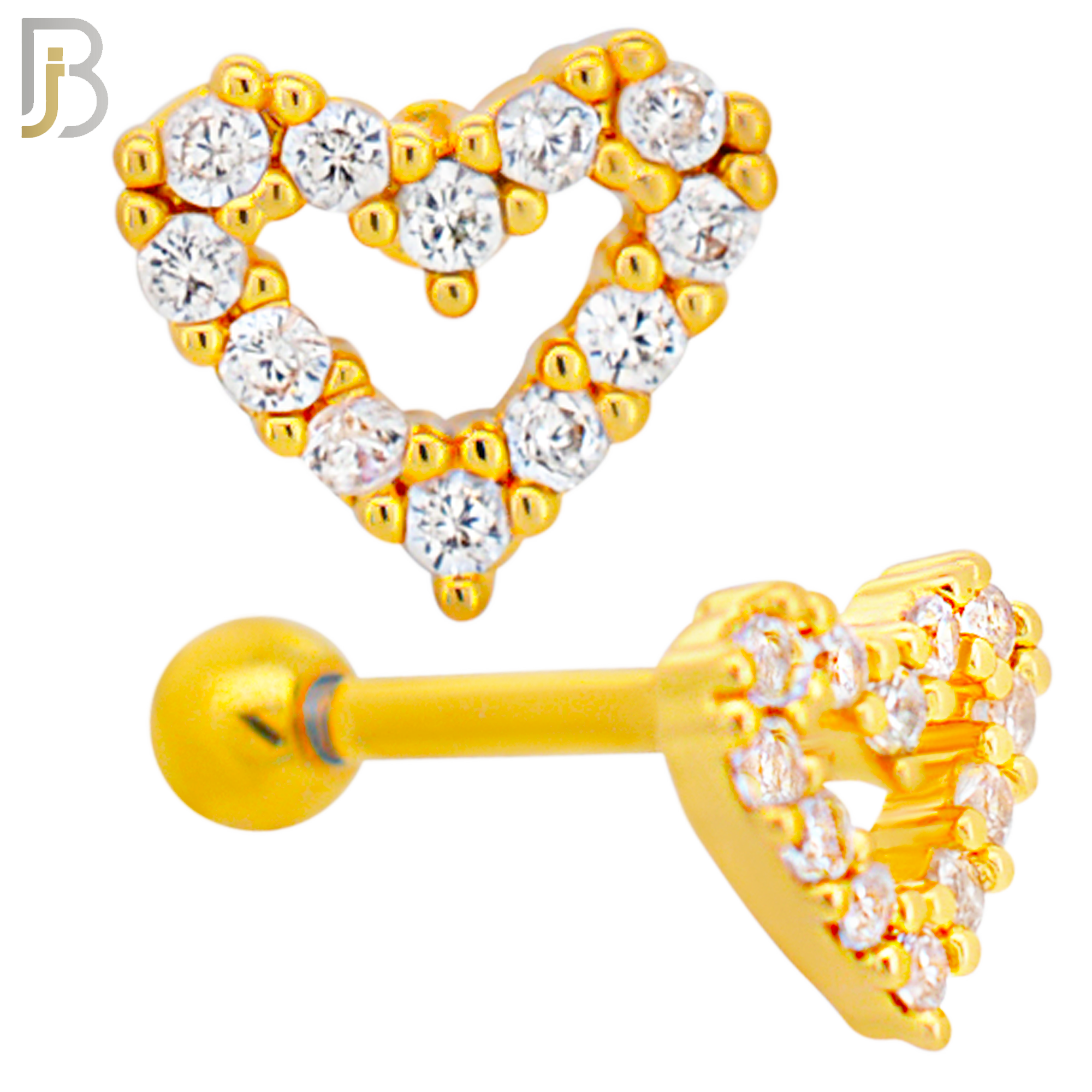 TB15 - 316L Surgical Steel Heart Design with Zircon Tragus Barbell Cartilage Piercing Screw Ball (PACK OF 6) image 2