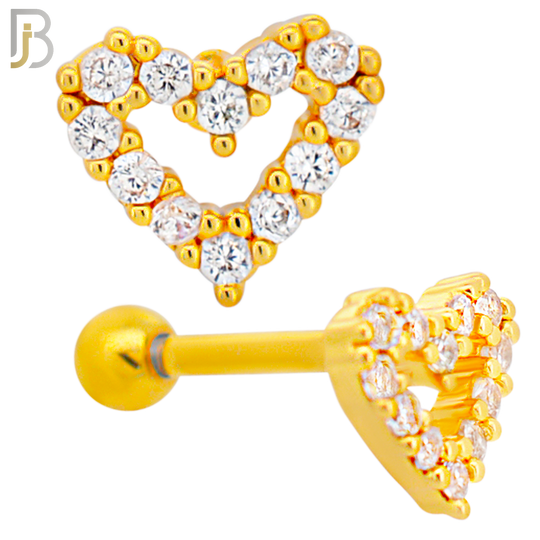 TB15 - 316L Surgical Steel Heart Design with Zircon Tragus Barbell Cartilage Piercing Screw Ball (PACK OF 6) image 2