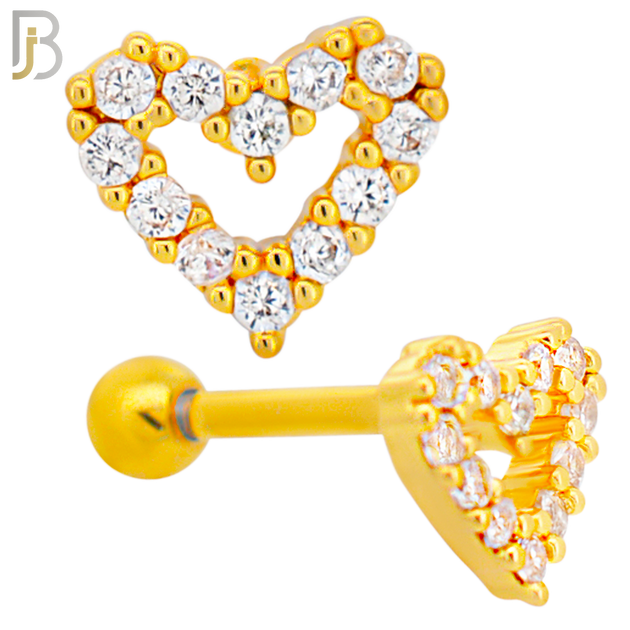 TB15 - 316L Surgical Steel Heart Design with Zircon Tragus Barbell Cartilage Piercing Screw Ball (PACK OF 6) image 2